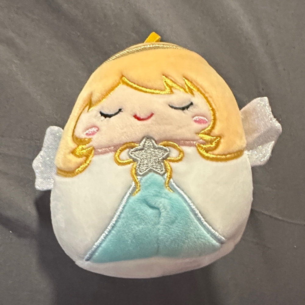 Squishmallows White and Blue and Yellow Angel Stuffed Animal Ornament (Nicky)